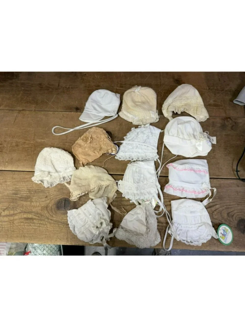 LOT of 13 Vintage Baby/Toddler Lace Bonnets for Small Dolls White Trim Floral